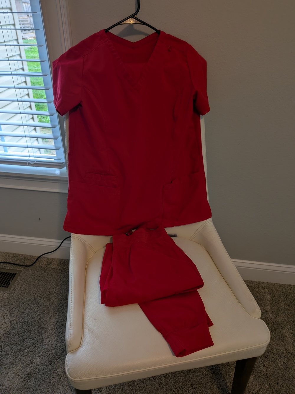 Women's V-Neck Red Pajama Set - Classic Medical Scrub Style